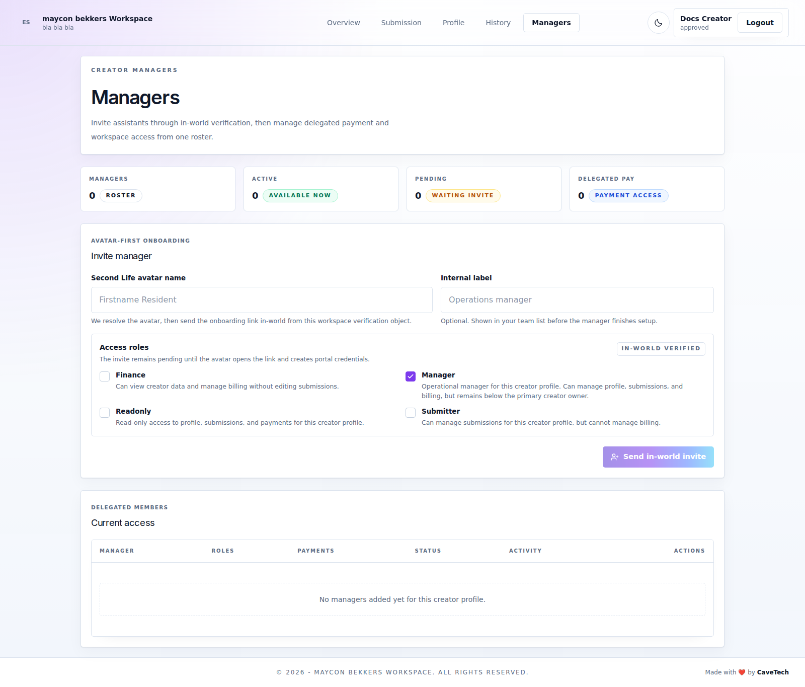 EventSale creator managers