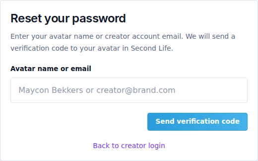 Creator password recovery starts from the event’s own portal