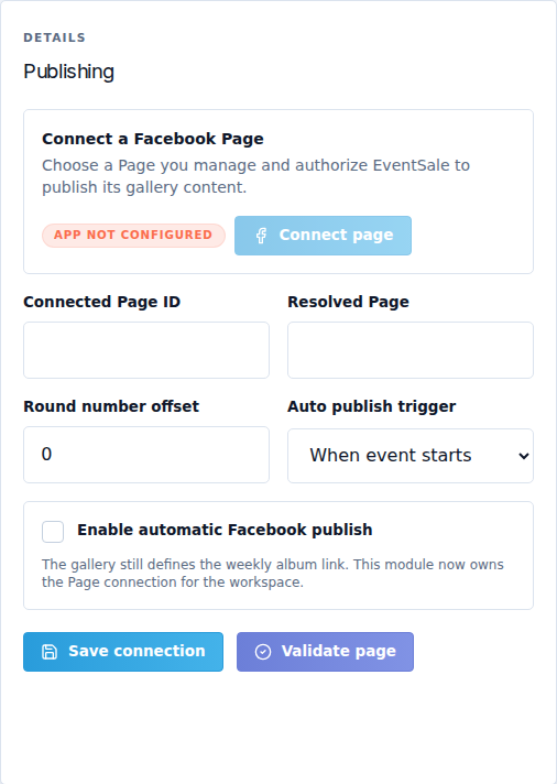 Facebook Page configuration reports when platform authorization is unavailable