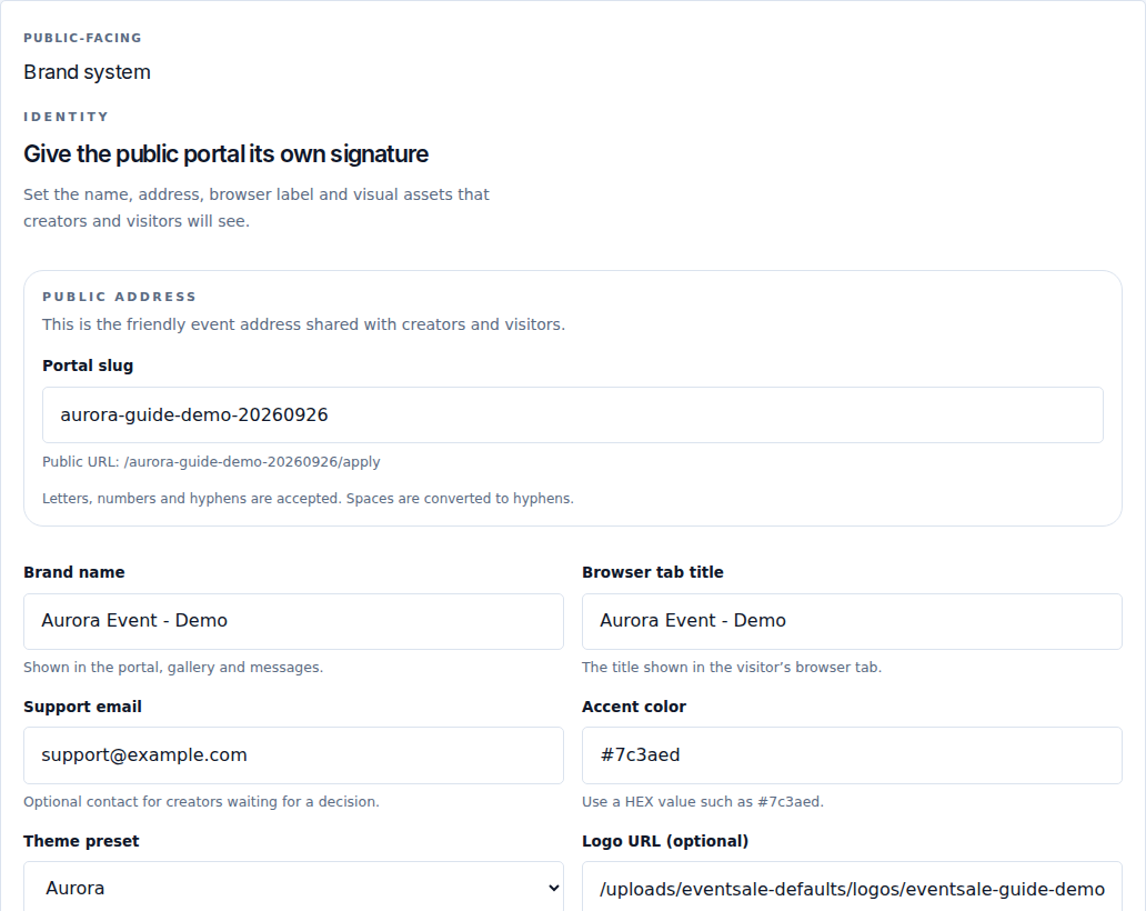 Brand address and identity fields
