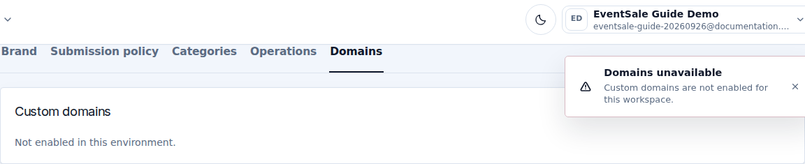 The Domains page reports whether the feature is enabled
