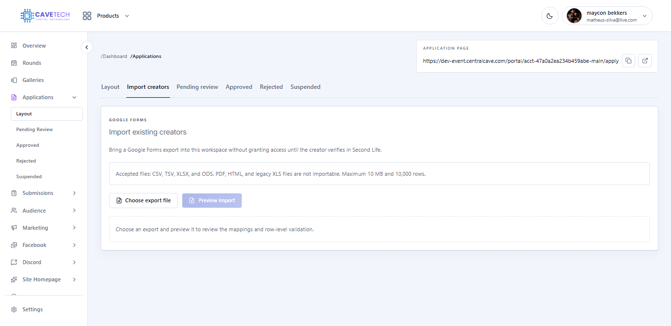 EventSale application import