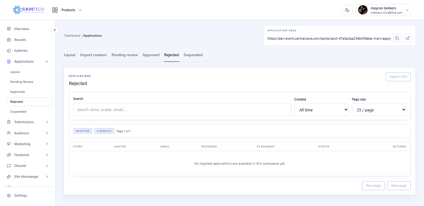 EventSale rejected applications