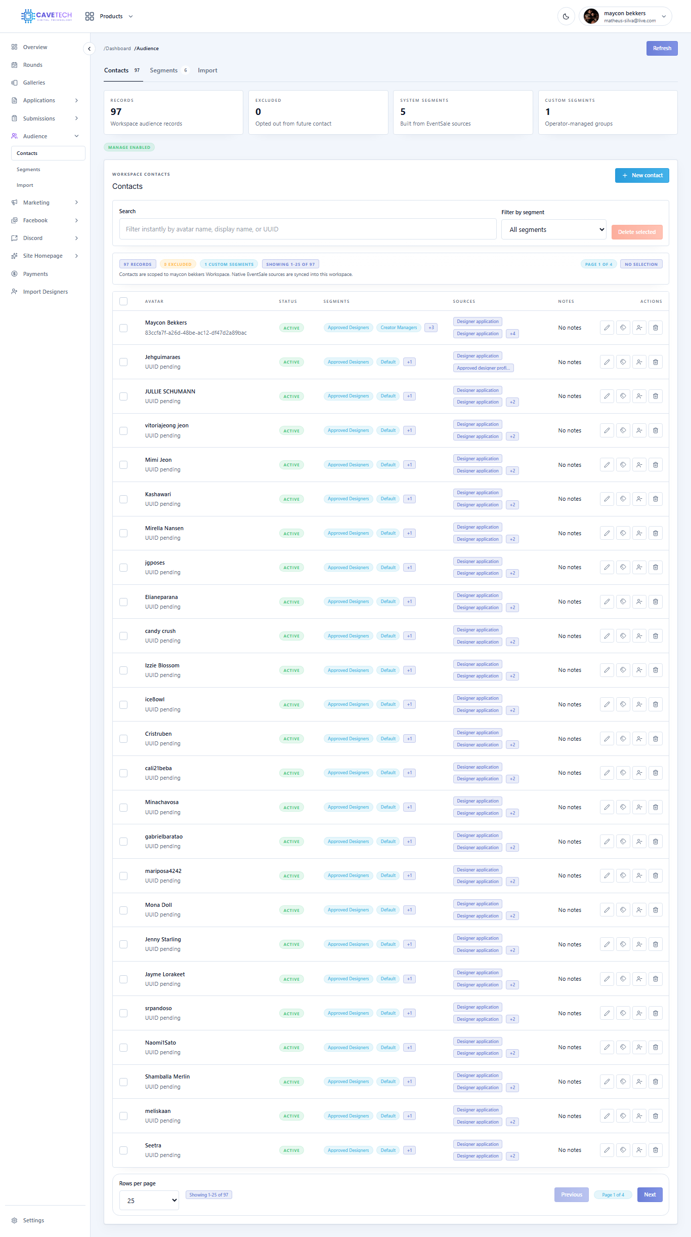 EventSale audience contacts