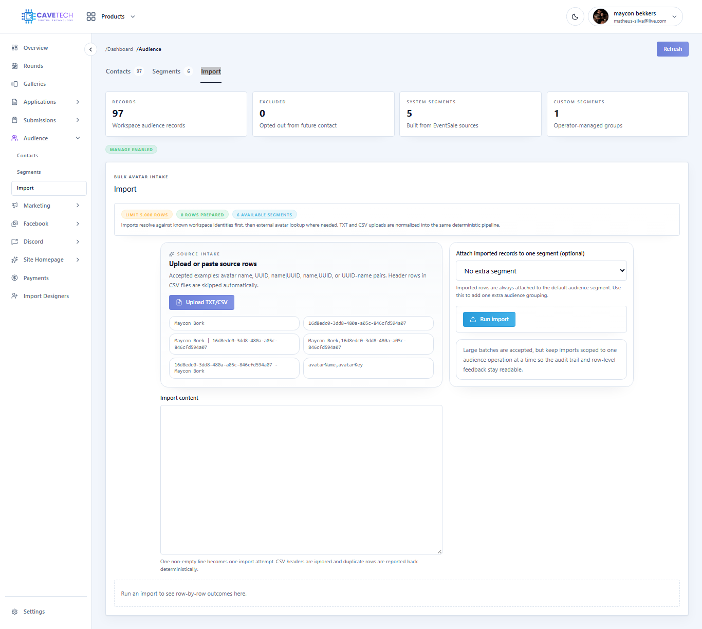 EventSale audience import