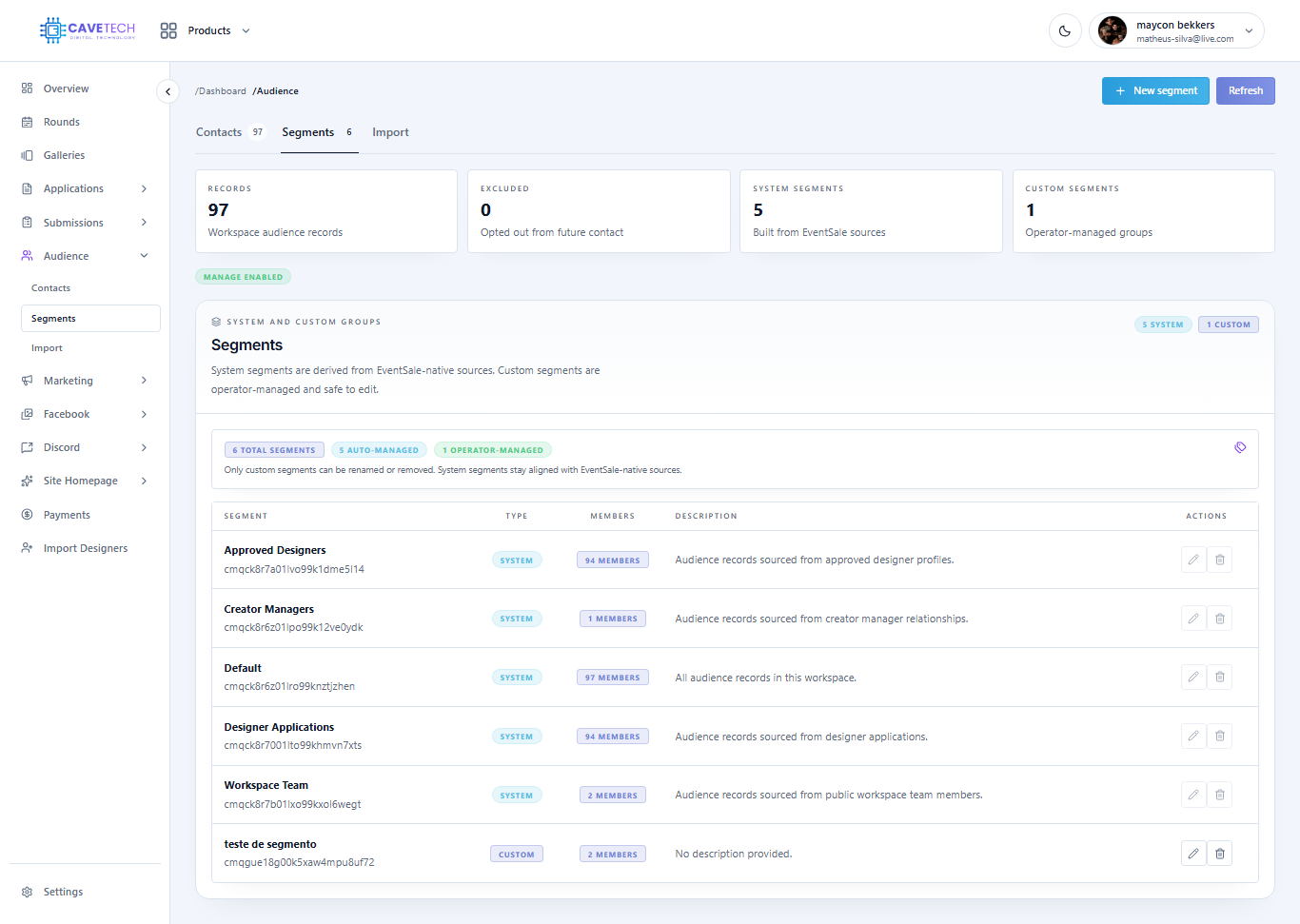 EventSale audience segments