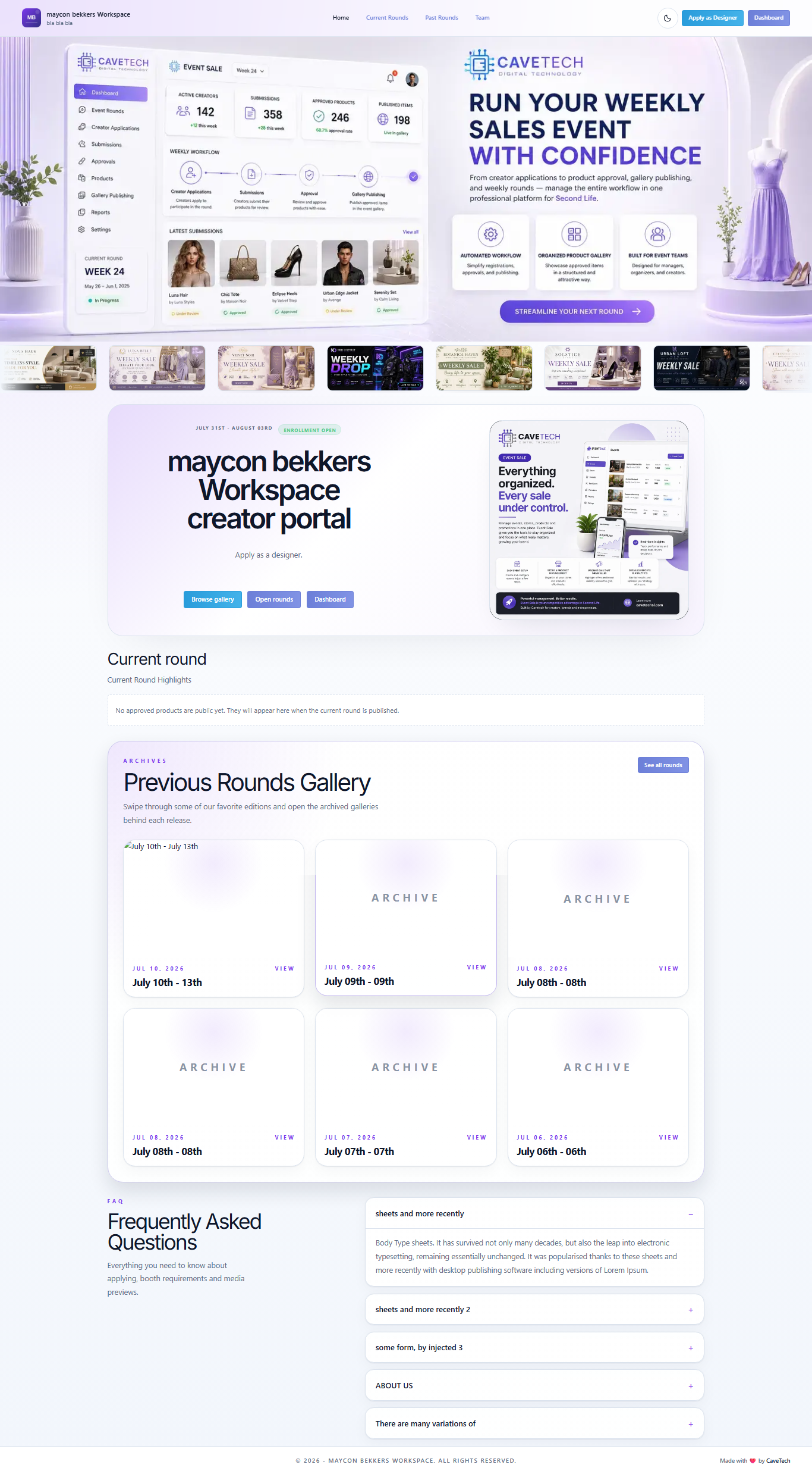 EventSale public event website with the event presentation and published content