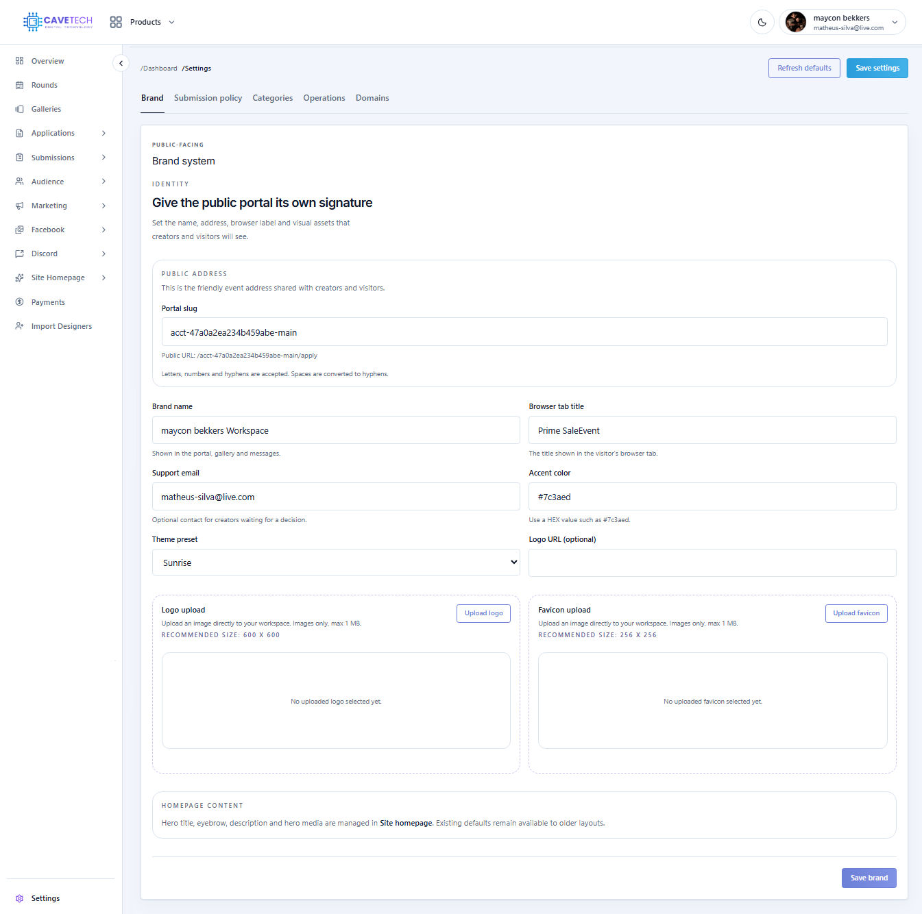 EventSale Brand settings