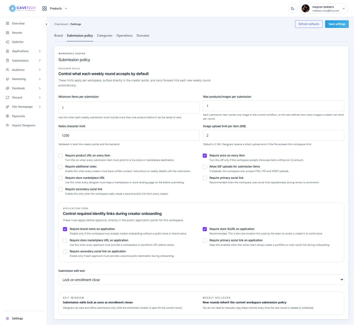 EventSale Submission Policy settings