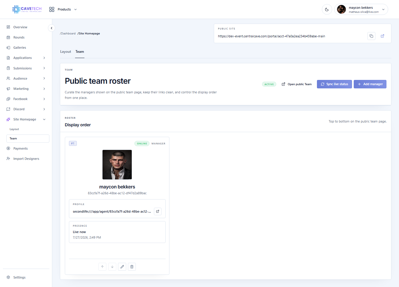 EventSale public team administration