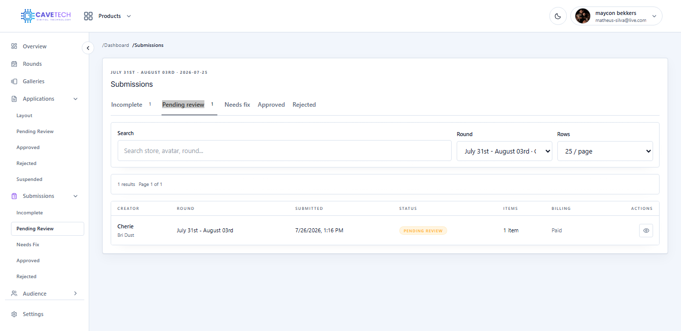 EventSale submissions pending review