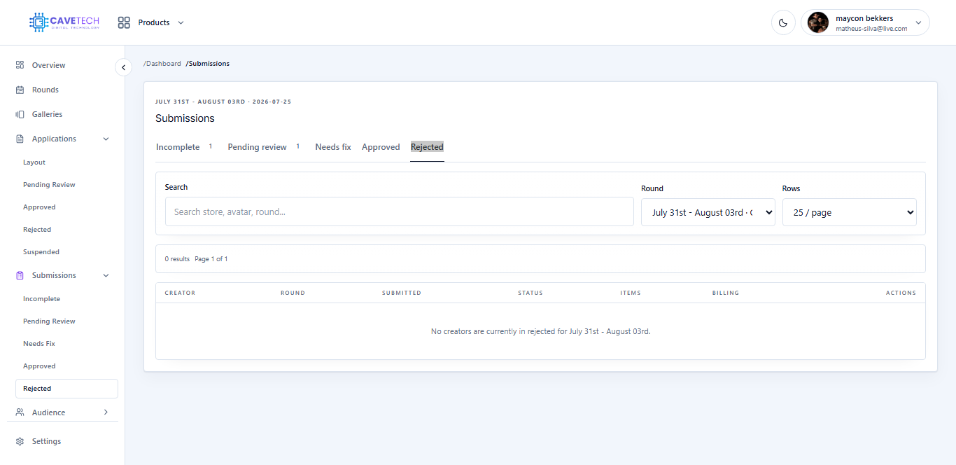 EventSale rejected submissions