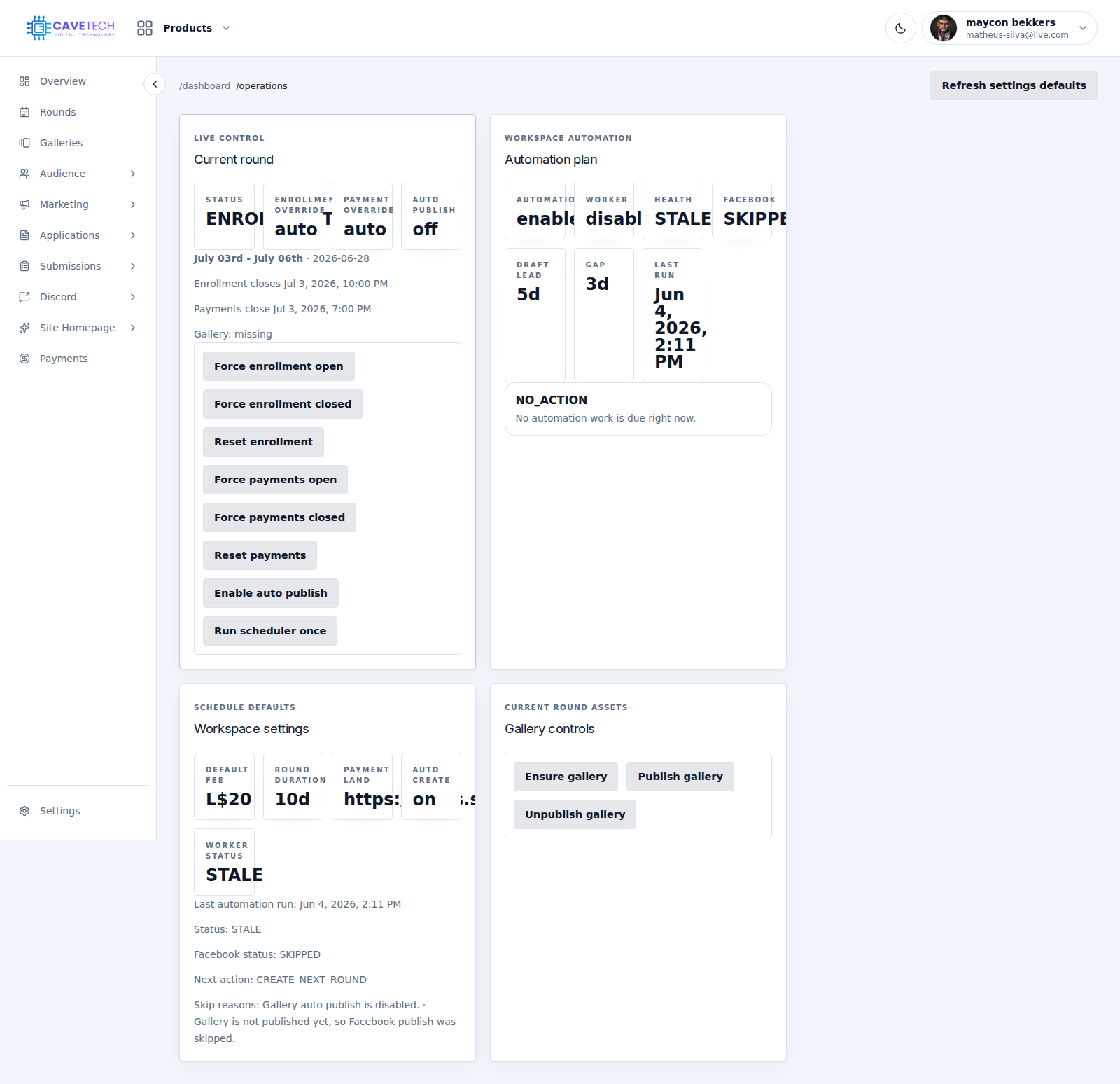 EventSale operations panel