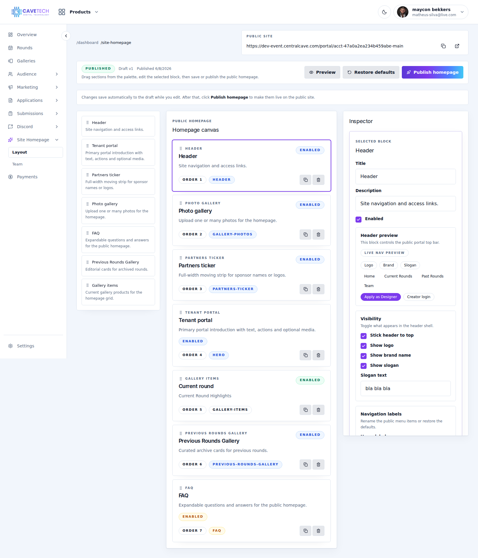 EventSale homepage builder