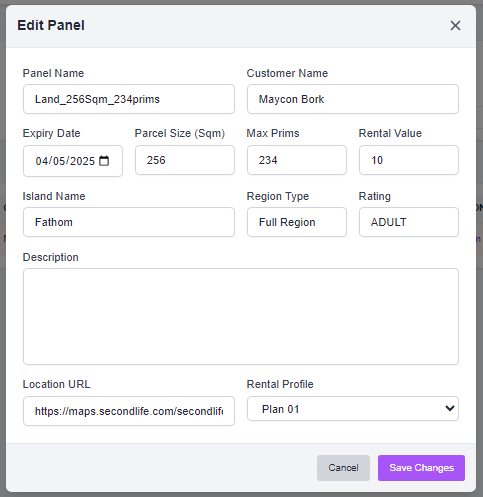 Edit Rental Modal