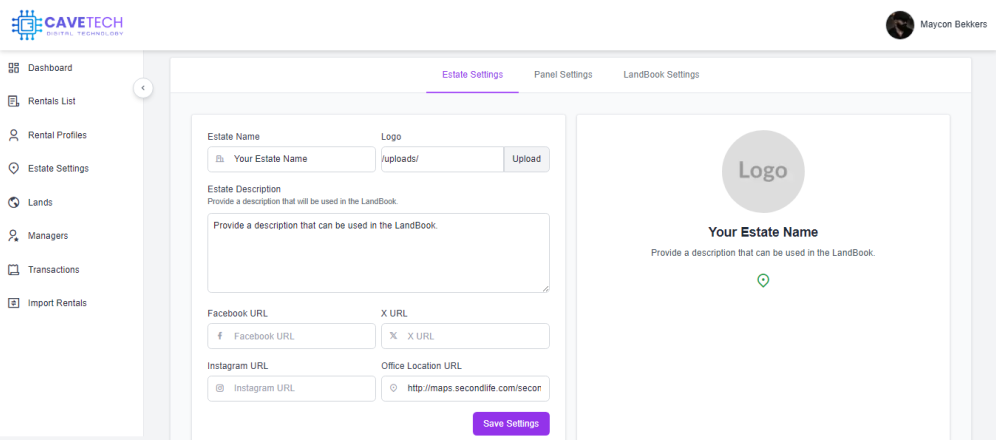 CaveTech Estate Settings