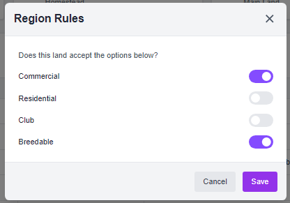 Land Rules Modal