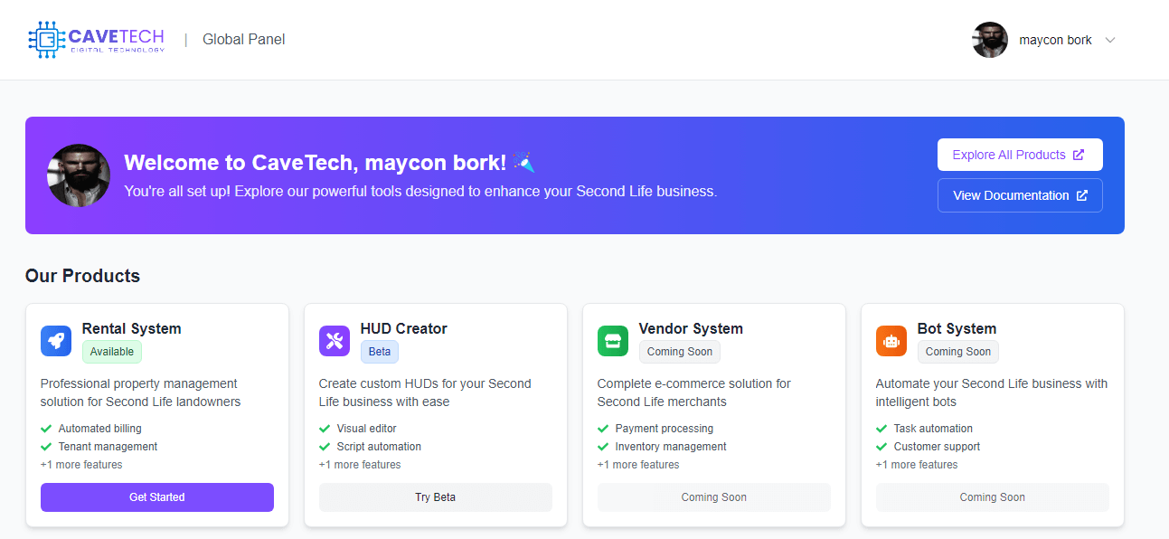 CaveTech dashboard for new users