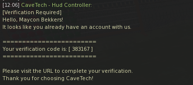 Chat message with verification code and URL