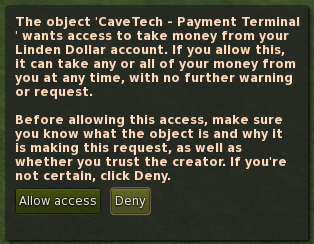 Debit permission prompt for CaveTech Payment Terminal